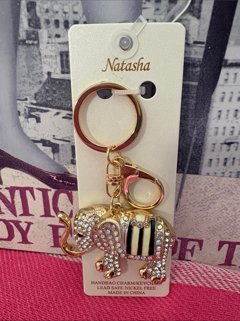 Natasha Gold Elephant Crystal Keychain
